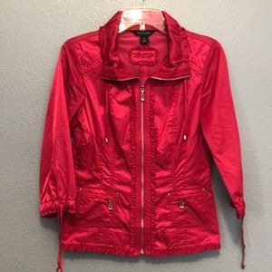 White House Black Market jacket Women's 0 Hot pink 3/4 sleeve shiny coat zip up